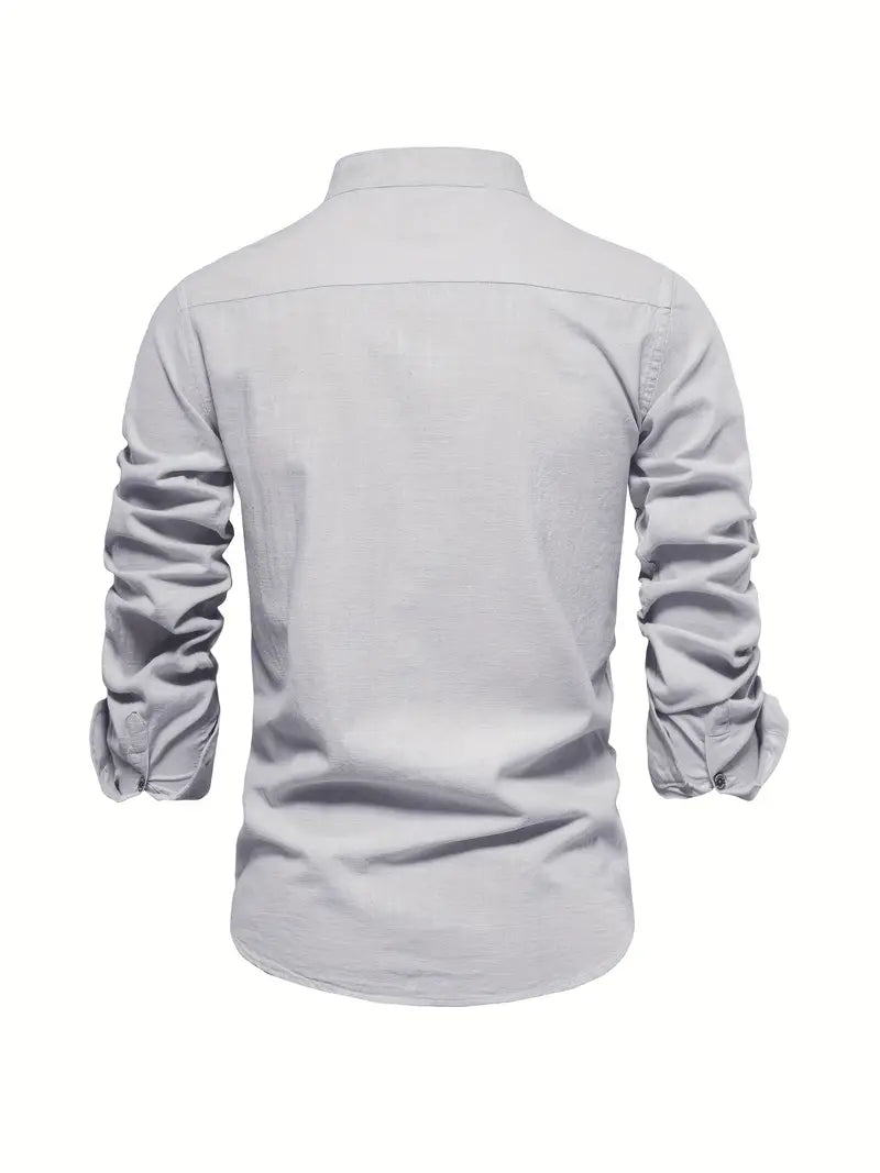 Men's Casual Streetwear Outdoor Shirt with Stand-up Collar and Button Front