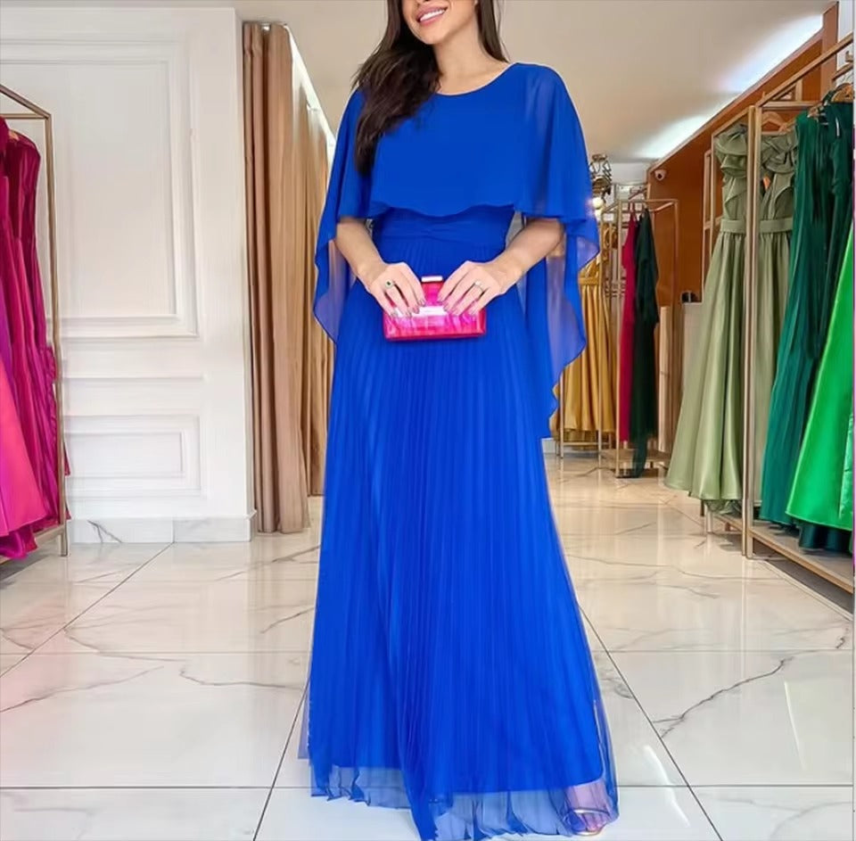 Exquisite Formal Elegant Flowing Pleated Cape Evening Dress for Women