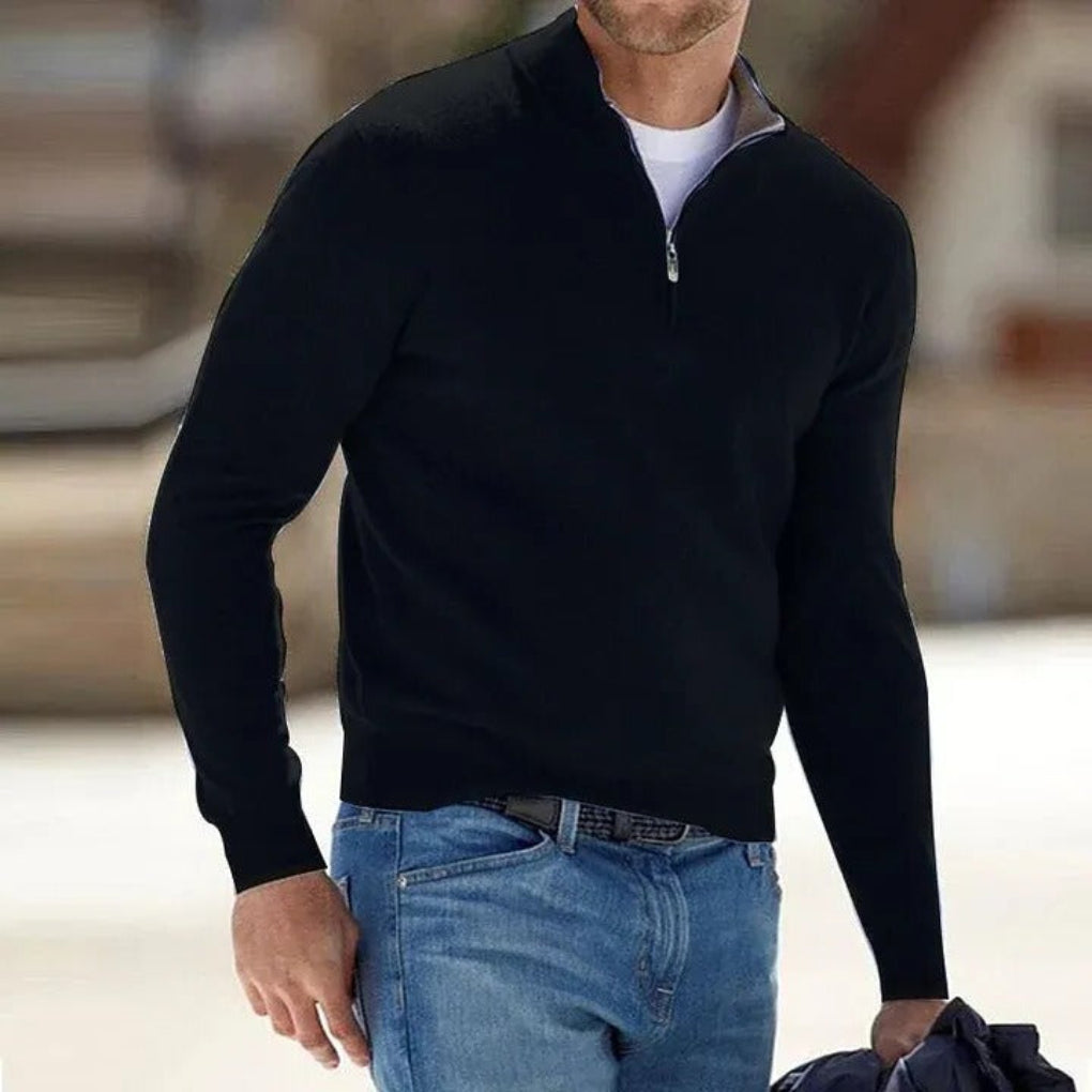 Men’s Quarter-Zip Knit Sweater Classic Casual Layer