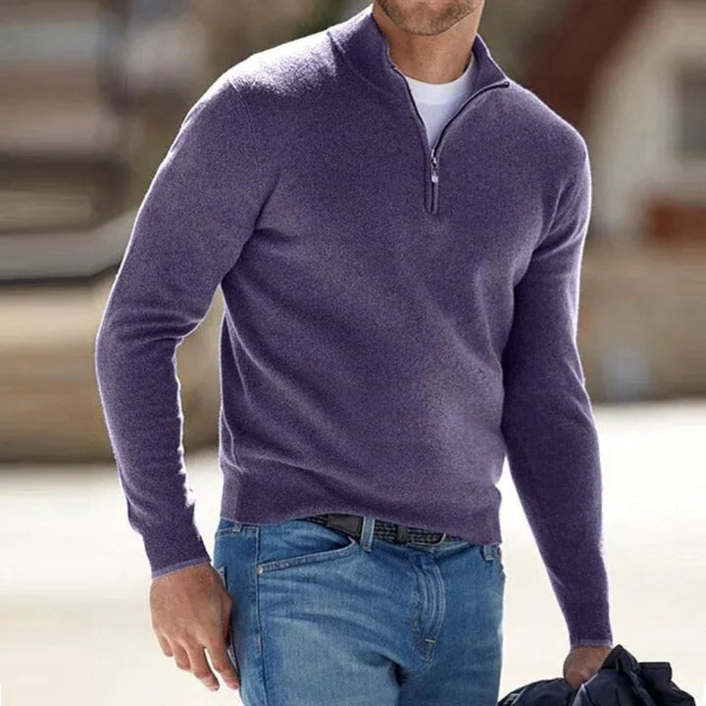 Men’s Quarter-Zip Knit Sweater Classic Casual Layer