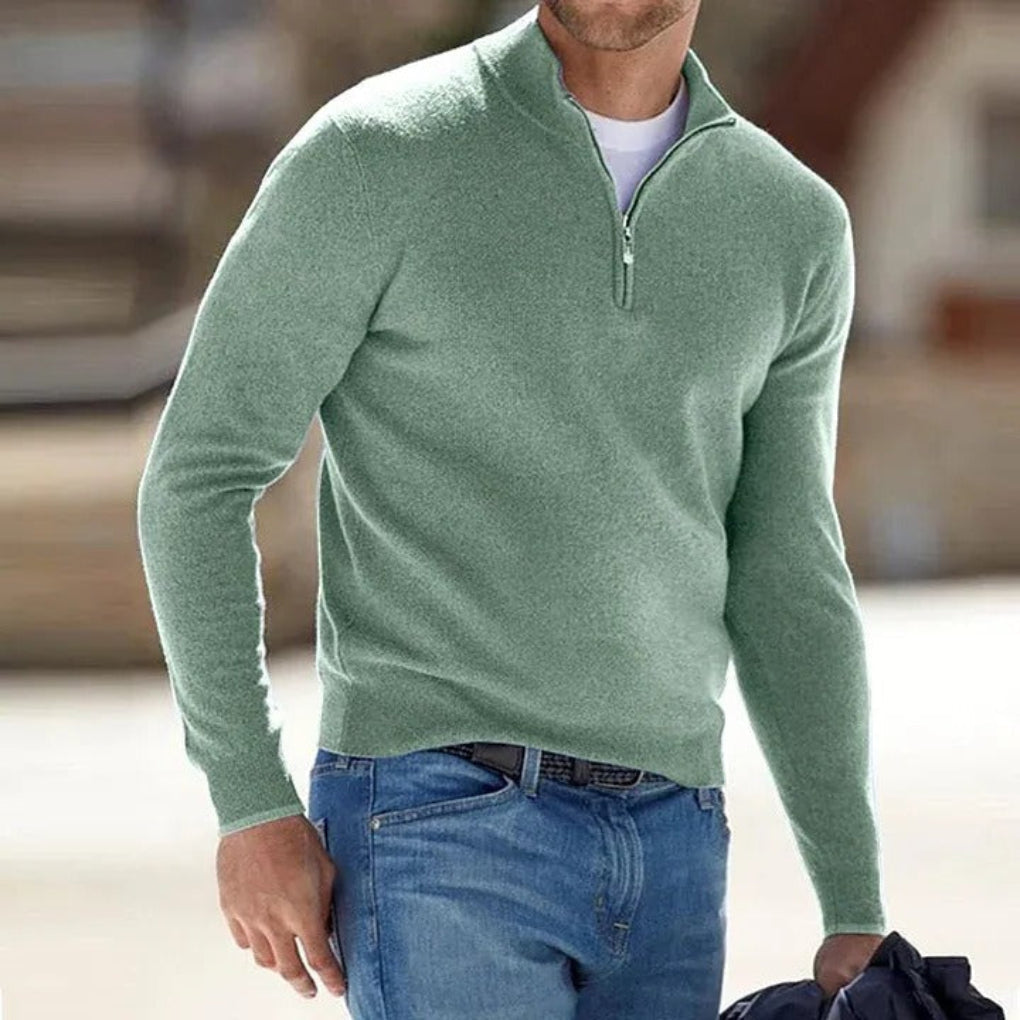 Men’s Quarter-Zip Knit Sweater Classic Casual Layer