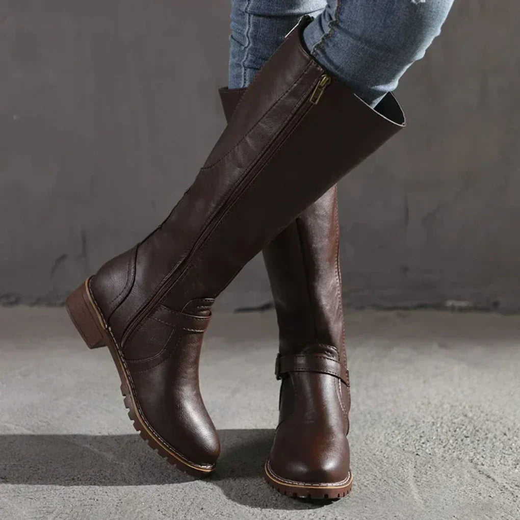Stylish Water-Resistant Sleek Belted Mid-Calf Boots for Women