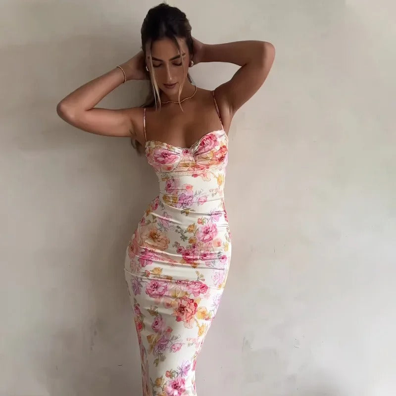 Stunning Floral Occasion Maxi Dress with Lace Trim for Women
