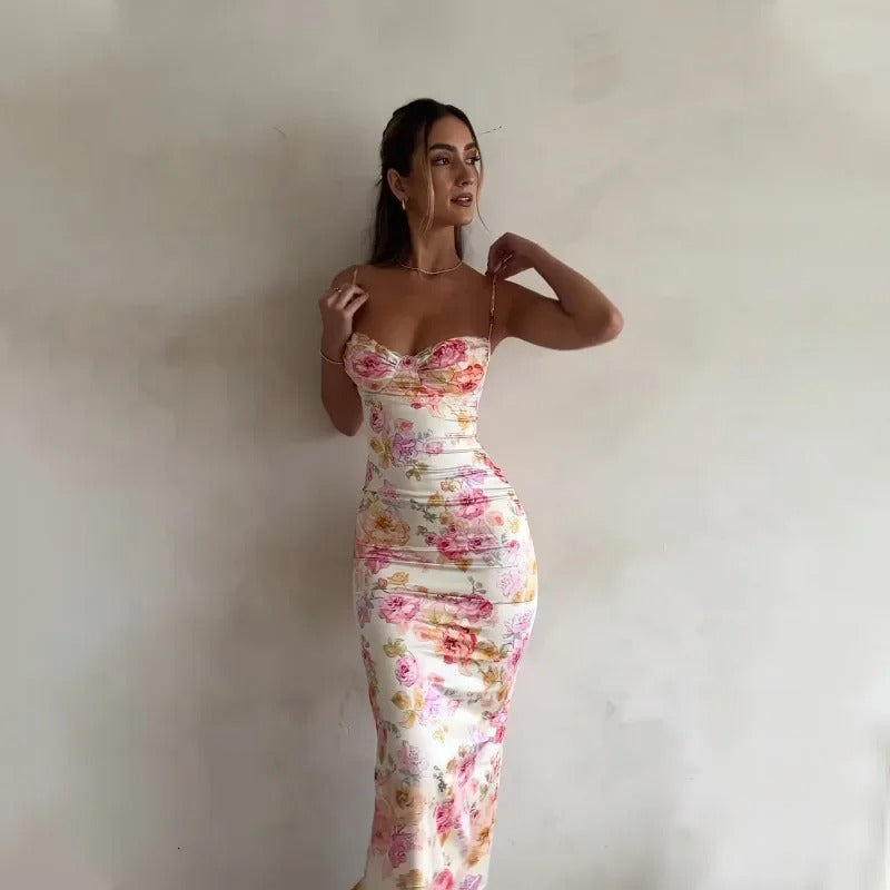 Stunning Floral Occasion Maxi Dress with Lace Trim for Women