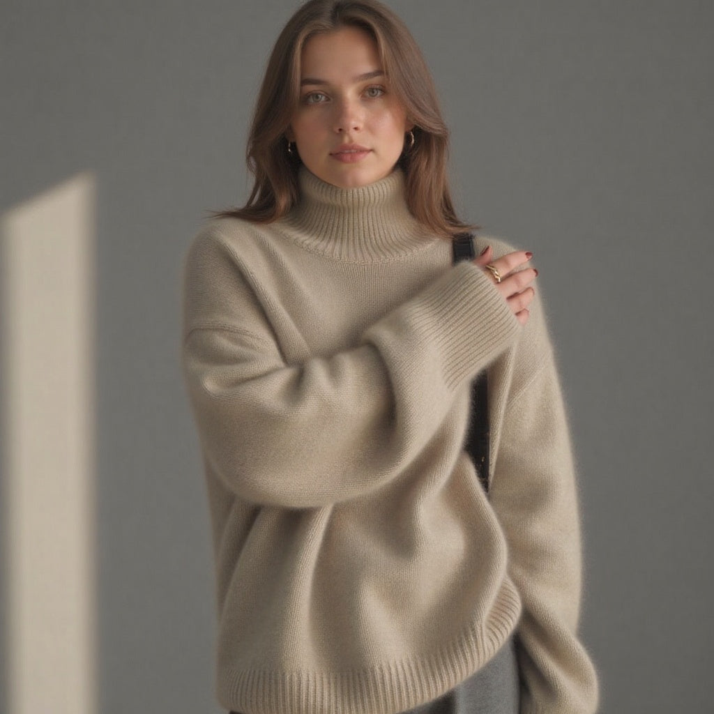 Women's Versatile Elegance Oversized Roll Turtleneck Cashmere Sweater