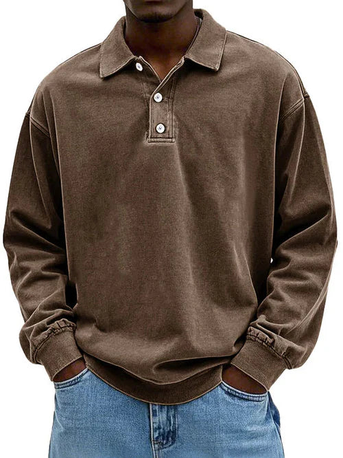 Men’s Long Sleeve Vintage Style Polo Shirt